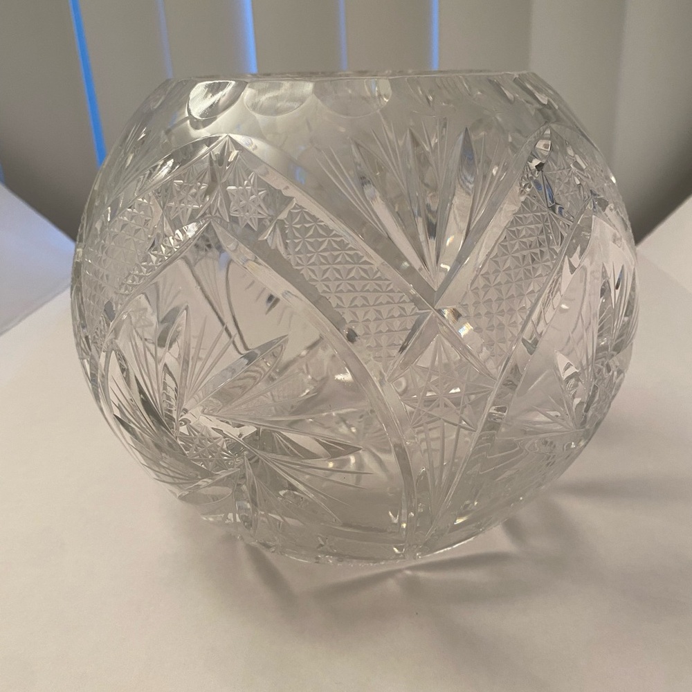 Cut Crystal Etched Globe Vase 7inH 24 3/4 in Circumference